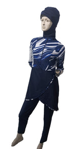 مايو شرعي سحاب مع رده ابيض وكحلي مونس